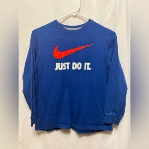Nike Kids Long Sleeve Tee in Blue with Orange Swoosh Boys Large  0138